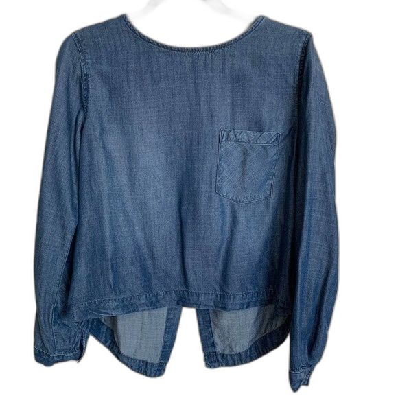 Anthropologie Cloth Stone Chambray Top Women Long Sleeve Top Split Back Size Xs